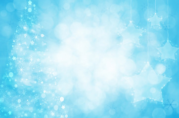 Christmas background with christmas tree and decoration on blue