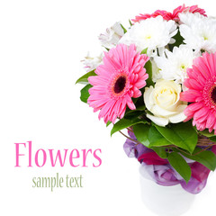 beautiful bouquet of flowers in a vase, isolated