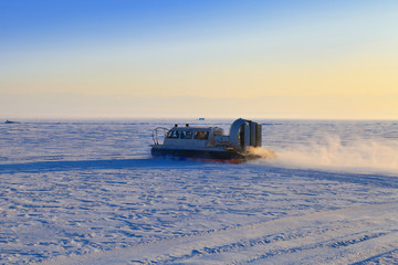 Hovercraft on winter Baikal, Siberia, Russia