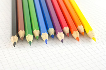 Fototapeta premium Color pencils on the checked paper