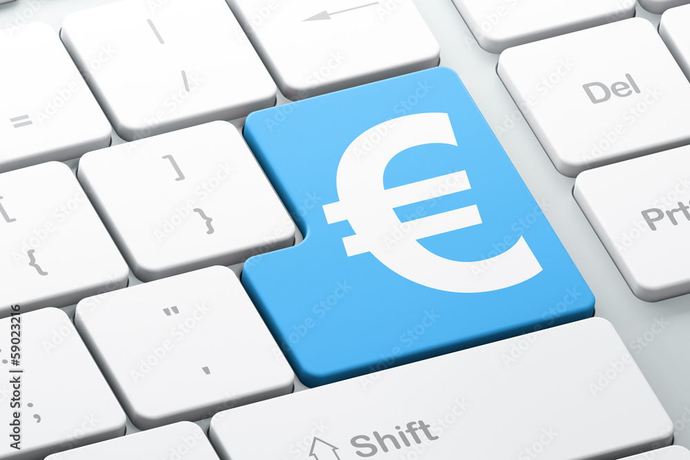 Poster currency concept: euro on computer keyboard background