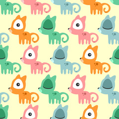 Seamless pattern with cute colorful kittens