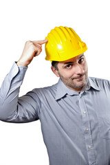 Engineer with a helmet on his head