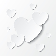 Paper hearts Valentines day card on white.