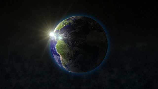 Animation of Earth rotation with Sun. Full HD Looped Video Clip