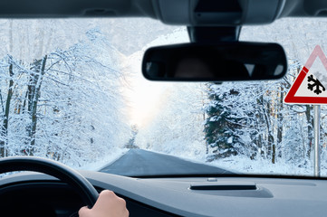 winter driving - country road in winter