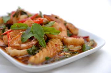 Thai fried shrimp and squid in basil sauce