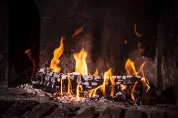 Photo sur Aluminium Flamme Feu dans la cheminée