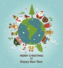 Christmas planet card. Merry Christmas and Happy new year!