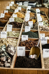 Spices on display in open market in Israel.