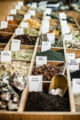 Spices on display in open market in Israel.