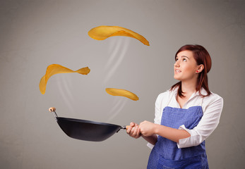 Woman making pancakes