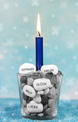 Kerze zum Geburtstag - Geburtstagskarte mit Text in Blau