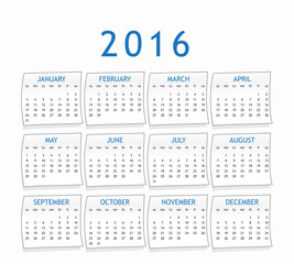 Calendar for year 2016
