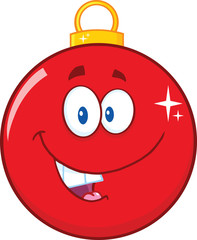 Happy Red Christmas Ball Cartoon Mascot Character