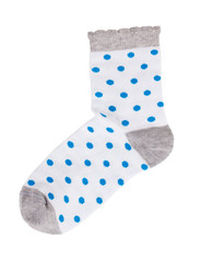 Knitted sock with blue circles