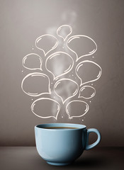 Coffee mug with hand drawn speech bubbles