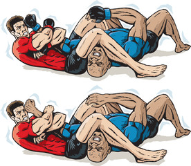 Jiu jitsu Arm bar illustration with rash guards