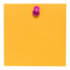 Flat orange square sticky note, with pink pin