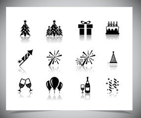 Set of black new year icons.