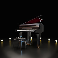 Elegant piano center stage with lighting accents