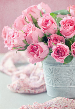 Beautiful fresh roses on a table.