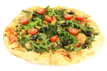Tasty vegetarian pizza, isolated on white