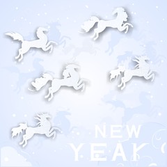 Christmas background with silhouettes of horses
