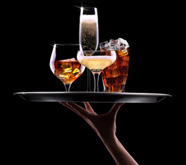 set with different drinks on black background - Powered by Adobe