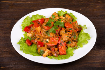 Vegetables with chicken in a curry sauce