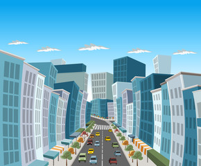 Plakat Street of downtown city with buildings and cars