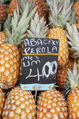 Fresh Whole Pineapple Fruits at Farmers Market Brazil