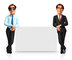 Young business man and service man with sign