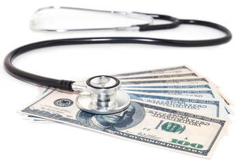 Stethoscope and dollars for healthcare