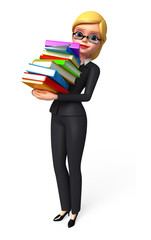 Young woman with books pile