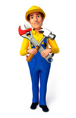 Plumber walk with his hammer & wrench