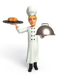 Chef holding Roast Chicken & dish