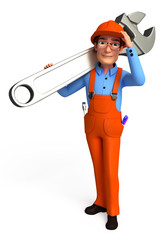 Plumber man with big wrench