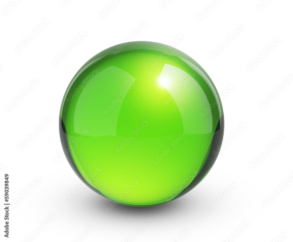 Poster green sphere render with shadow on white - clipping path