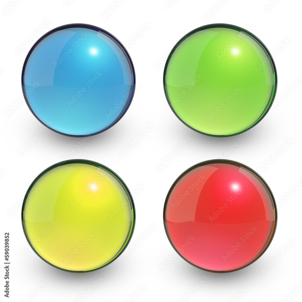 Poster set of colorful glass 3d buttons isolated with clipping path