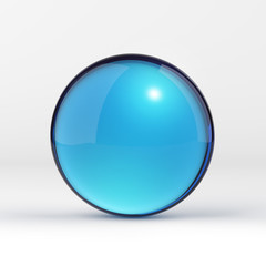 Blue clear glass sphere on white isolated with clipping path