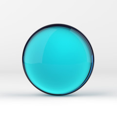 Blue clear glass sphere on white isolated with clipping path