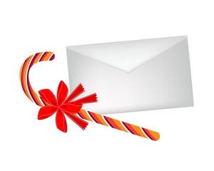 A Lovely Candy Cane with Red Bow and Letter