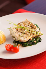 white fish with spinach