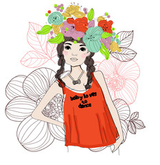 Fashion girl and flower