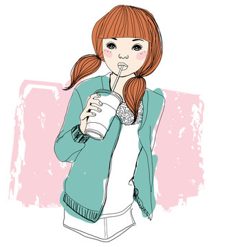 Fashion girl with drink