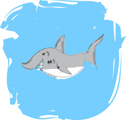 vector colorful sketch of funny shark on blue background
