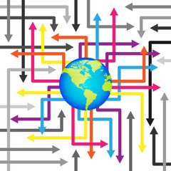 Abstract background Arrow World, Social network background with