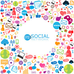 template design with social network icons background