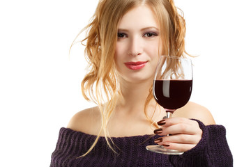 Beautiful woman with glass of red wine